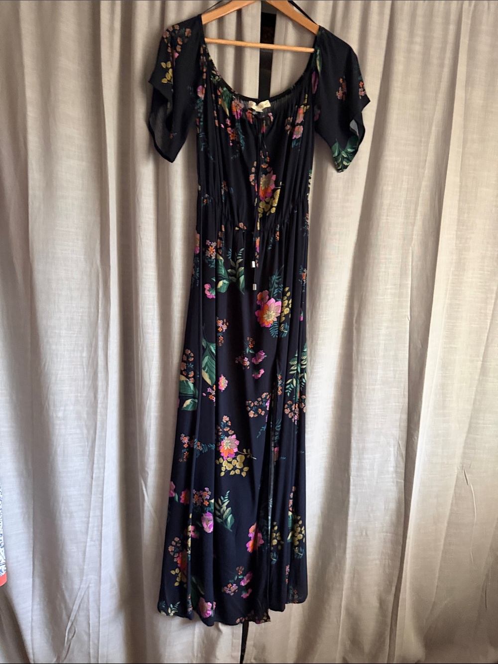 lovestitch Black Floral Maxi Dress with Green & Pink Accents